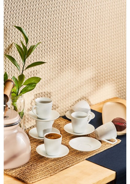 6 Kişilik Beyaz Kahve Fincan Takımı, 90 Ml, Şık ve Kullanışlı Tasarım