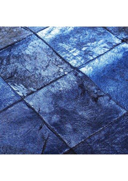 Mavi Dana Derisi Patchwork Halı, Lüks Dekoratif Halı, Kaymaz Tabanlı Hakiki Deri Halı fırsatları