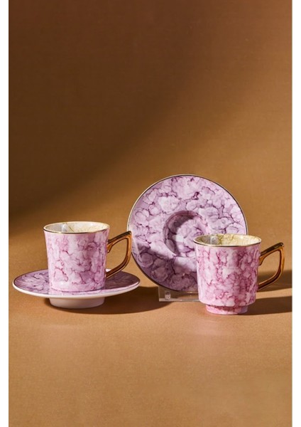 Iki Kişilik Pembe Kahve Fincan Takımı 90 ml Şık ve Zarif Tasarım