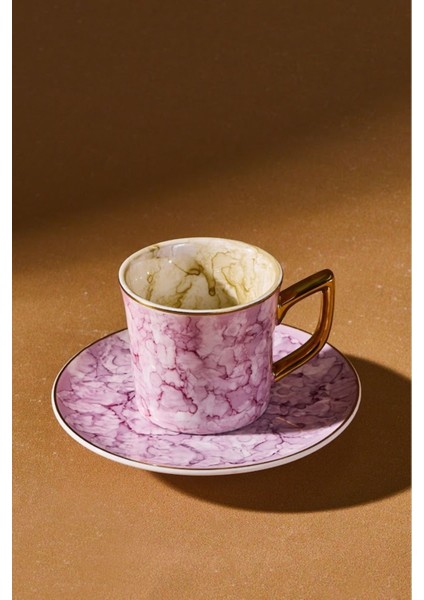 Iki Kişilik Pembe Kahve Fincan Takımı 90 ml Şık ve Zarif Tasarım fırsatları