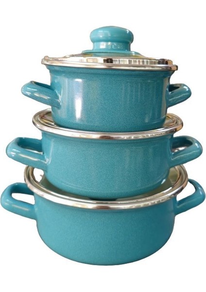 3'lü Tencere Seti, 12CM-14CM-16CM, Turkuaz, Şık ve Kullanışlı Mutfak Gereci