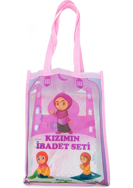 Kuran Kursları Için Çantalı Kız Çocuk Namaz Elbisesi, Kuranı Kerim, Tesbih Ibadet Seti Pembe fırsatları
