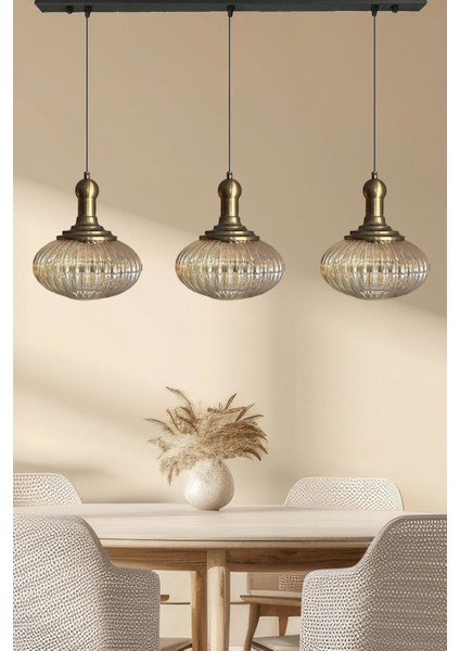 Şık Cam Bal Rengi Üçlü Sarkıt Avize, Restoran ve Salon Aydınlatması