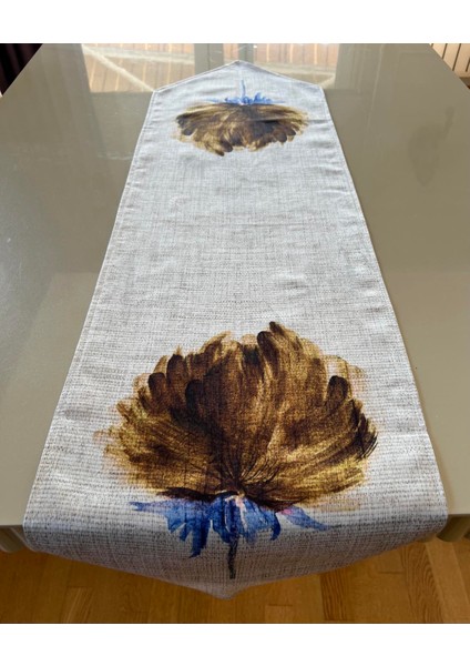 Hardal Renk Çiçek Desenli 35*135 cm Runner