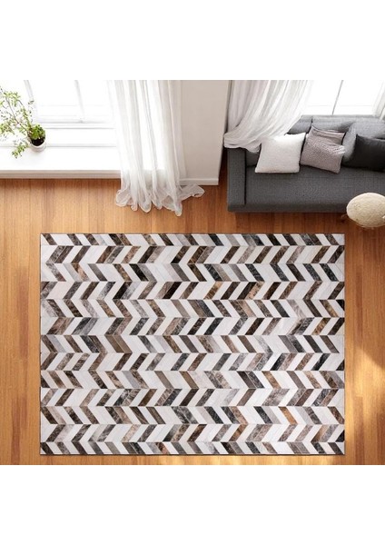 Beyaz Desenli Doğal Dana Derisi Patchwork Halı fırsatları