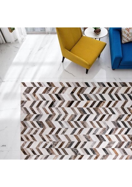 Beyaz Desenli Doğal Dana Derisi Patchwork Halı indirimleri