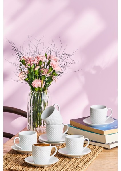 Beyaz 6 Kişilik 90 ml Kahve Fincan Takımı, Şık ve Zarif Tasarım