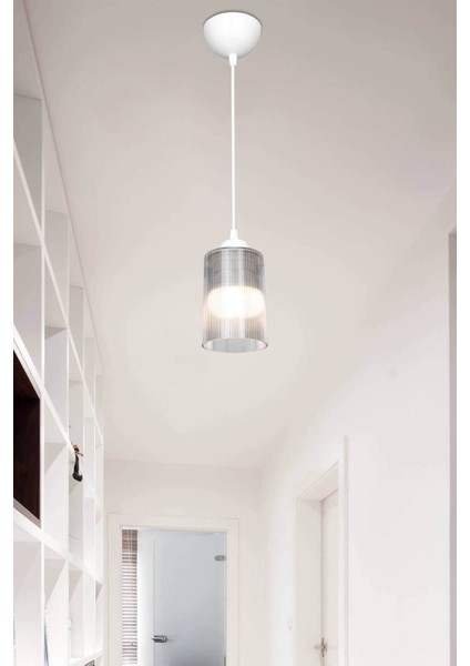 Şeffaf Optik Sarkıt, Çift Ampul Görünüm, Beyaz Cam, Modern Aydınlatma Tasarımı