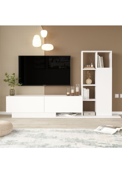 Forte Tv Ünitesi Kapaklı Kitaplık Raf Beyaz For1-W