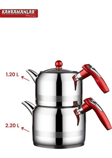 Kırmızı ve Beyaz Orta Boy Dayanıklı Çelik Çaydanlık Sıcak Tutar fırsatları