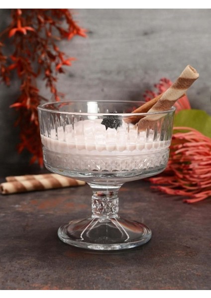 6'lı Ayaklı Kristal Tatlı ve Dondurma Sunum Kase Seti Bej