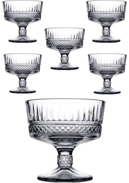 6'lı Ayaklı Kristal Tatlı ve Dondurma Sunum Kase Seti Bej modelleri