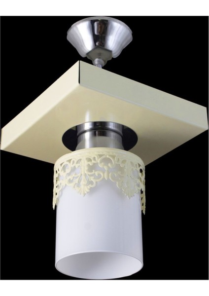 Modern Kare Tepsi ve Taçlı Krem Avize, Şık ve Zarif Dekorasyon Parçası fiyatları