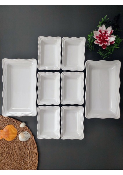 8'li Seramik Kahvaltılık ve Sunum Takımı, Beyaz