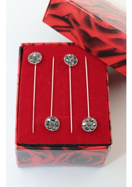 4lü Gri Taşlı Eşarp Iğnesi. Eşarp Iğnesi. Şal Iğnesi. Türban Iğnesi. Başörtü Iğnesi.