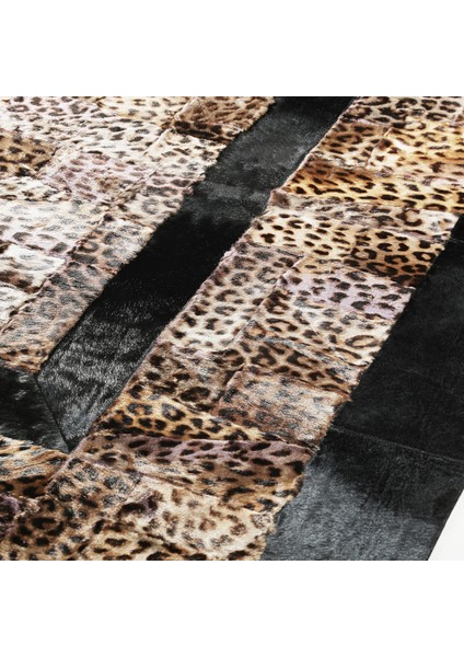 Siyah Kenarlı Leopar Desenli Dana Derisi Halı, Kaymaz Taban Halı, Lüks Salon Halısı fırsatları