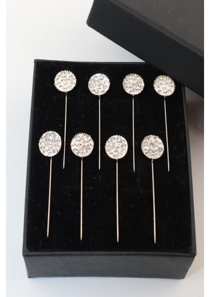 8li Kristal Taşlı Beyaz Eşarp Iğnesi. Şal Iğnesi. Türban Iğnesi. Başörtü Iğnesi. Eşarp ve Şal Iğnesi