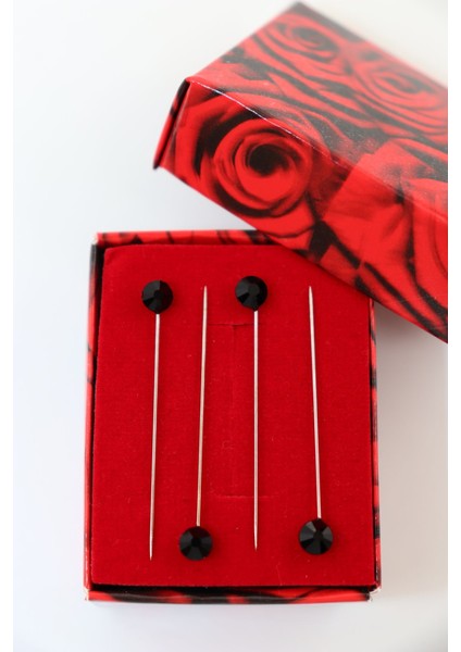 4lü Pırlanta Taşlı Siyah Eşarp Iğnesi. Eşarp Iğnesi. Şal Iğnesi. Türban Iğnesi. Başörtü Iğnesi