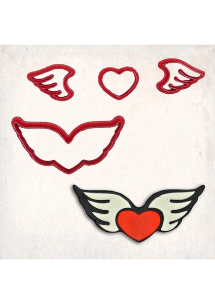 Kanatlı Kalp Detay Kurabiye Kalıp Seti 4’lü