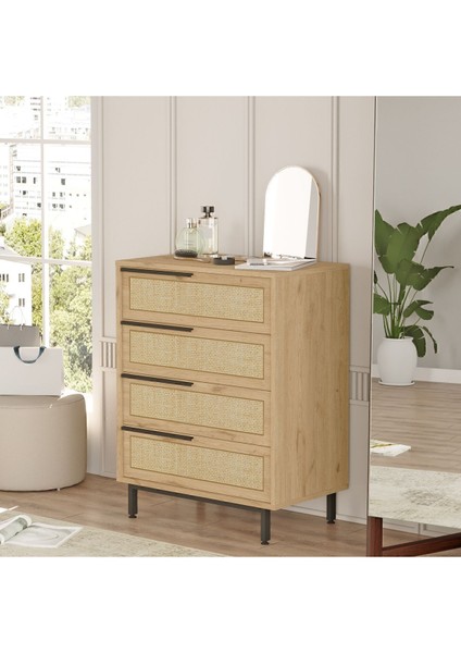 Bohem Şifonyer 4 Çekmece Metal Ayaklı Uv Baskı Sepet-Jüt BOH17-SU fiyatları