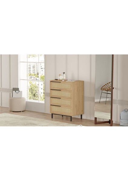 Bohem Şifonyer 4 Çekmece Metal Ayaklı Uv Baskı Sepet-Jüt BOH17-SU modelleri