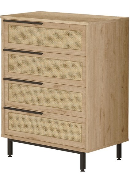 Bohem Şifonyer 4 Çekmece Metal Ayaklı Uv Baskı Sepet-Jüt BOH17-SU fırsatları