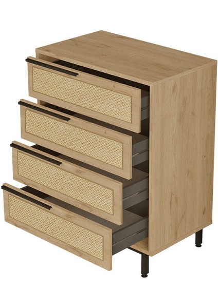 Bohem Şifonyer 4 Çekmece Metal Ayaklı Uv Baskı Sepet-Jüt BOH17-SU indirimleri