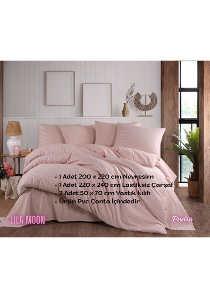 Pudra Renkli Natural Çizgili Çift Kişilik Nevresim Takımı fiyatları