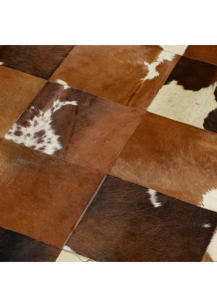 Kahve Tonlarında Dana Derisi Patchwork Halı – El Dokuma Hakiki Deri Lüks Koridor Halısı fırsatları