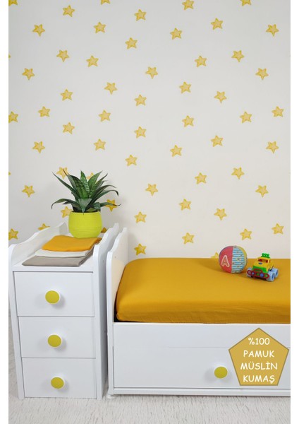 %100 Organik Pamuk Müslin Lastikli Çarşaf 70X140 Çift Kat, Anne Yanı ve Beşik Yatak Için