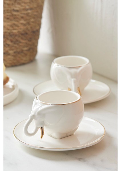 Iki Kişilik Beyaz Porselen Kahve Fincan Takımı, 90 Ml, Şık ve Zarif Tasarım fiyatları