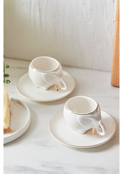 Iki Kişilik Beyaz Porselen Kahve Fincan Takımı, 90 Ml, Şık ve Zarif Tasarım fırsatları
