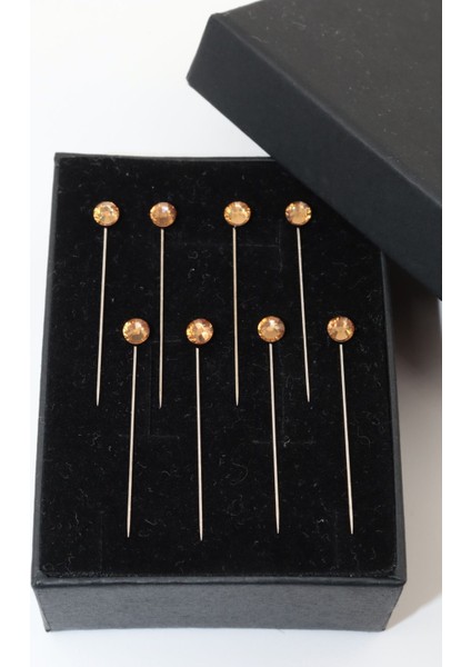 8li Pırlanta Taşlı Turuncu Eşarp Iğnesi. Eşarp Iğnesi. Şal Iğnesi. Türban Iğnesi. Başörtü Iğnesi