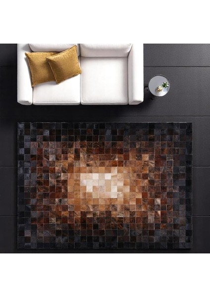 Doğal Dana Derisi Patchwork Halı, Koyu Kahve Modern Dekoratif Halı, Kaymaz Tabanlı Halı modelleri