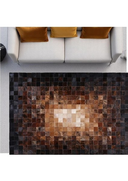 Doğal Dana Derisi Patchwork Halı, Koyu Kahve Modern Dekoratif Halı, Kaymaz Tabanlı Halı fırsatları