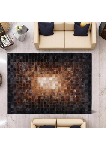 Doğal Dana Derisi Patchwork Halı, Koyu Kahve Modern Dekoratif Halı, Kaymaz Tabanlı Halı indirimleri