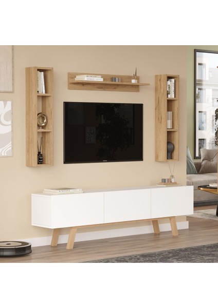 Jabari Tv Ünitesi Raflı 3 Kapaklı 180CM Ahşap Ayaklı Beyaz-Sepet Jab3-Ws fiyatları
