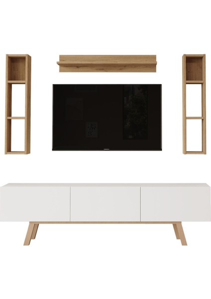 Jabari Tv Ünitesi Raflı 3 Kapaklı 180CM Ahşap Ayaklı Beyaz-Sepet Jab3-Ws fırsatları