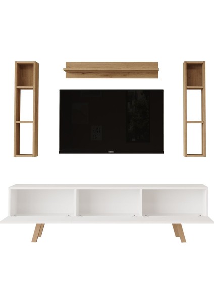Jabari Tv Ünitesi Raflı 3 Kapaklı 180CM Ahşap Ayaklı Beyaz-Sepet Jab3-Ws indirimleri