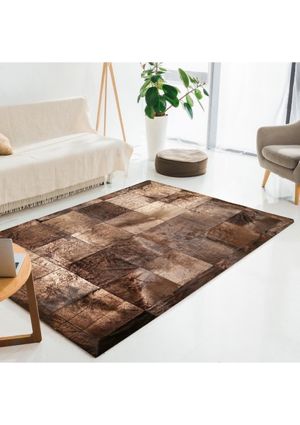 Kahverengi Dana Derisi Patchwork Halı, Lüks Salon Halısı, El Yapımı Dekoratif Oturma Odası Halısı fırsatları