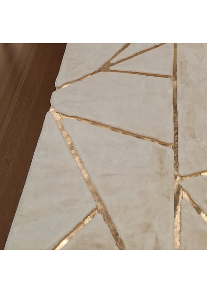 Altın Detaylı Krem Yumuşak Peluş Halı - Şık Salon Halısı fiyatları