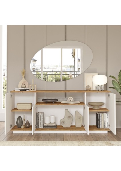 Aven Tv Ünitesi Orta Sehpa Konsol 3'lü Set Çam-Beyaz AVE18-AW