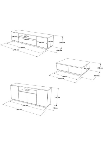 Aven Tv Ünitesi Orta Sehpa Konsol 3'lü Set Çam-Beyaz AVE18-AW