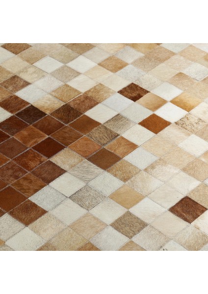 Doğal Tonlarda Patchwork Dana Derisi Halı – El Yapımı Hakiki Deri Kahverengi Bej Salon Halısı modelleri