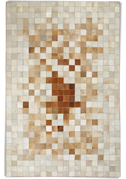 Doğal Tonlarda Patchwork Dana Derisi Halı – El Yapımı Hakiki Deri Kahverengi Bej Salon Halısı fırsatları