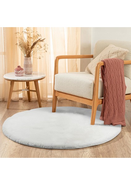 Beyaz Yuvarlak Peluş Halı – Yumuşak Dokulu Kaymaz Tabanlı Dekoratif Halı
