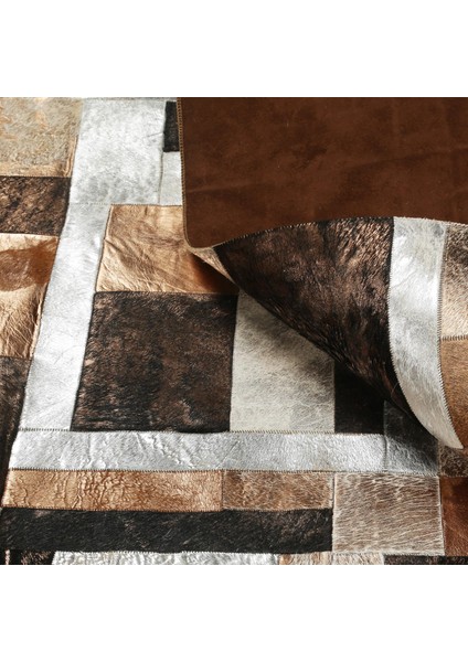 Doğal Siyah Kahverengi Dana Derisi Patchwork Halı – El Yapımı Hakiki Deri Lüks Koridor Halısı fırsatları