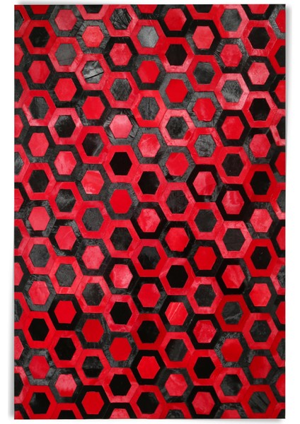 Siyah Kırmızı Doğal Dana Derisi Patchwork Halı – El Dokuma Hakiki Deri Modern Salon Halısı fırsatları
