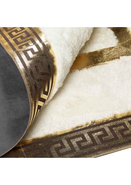 Altın Çerçeveli Krem Renkli Gerçek Koyun Derisi Halı, El Dokuma Şık Halı modelleri