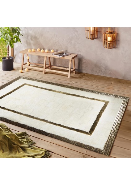 Altın Çerçeveli Krem Renkli Gerçek Koyun Derisi Halı, El Dokuma Şık Halı indirimleri